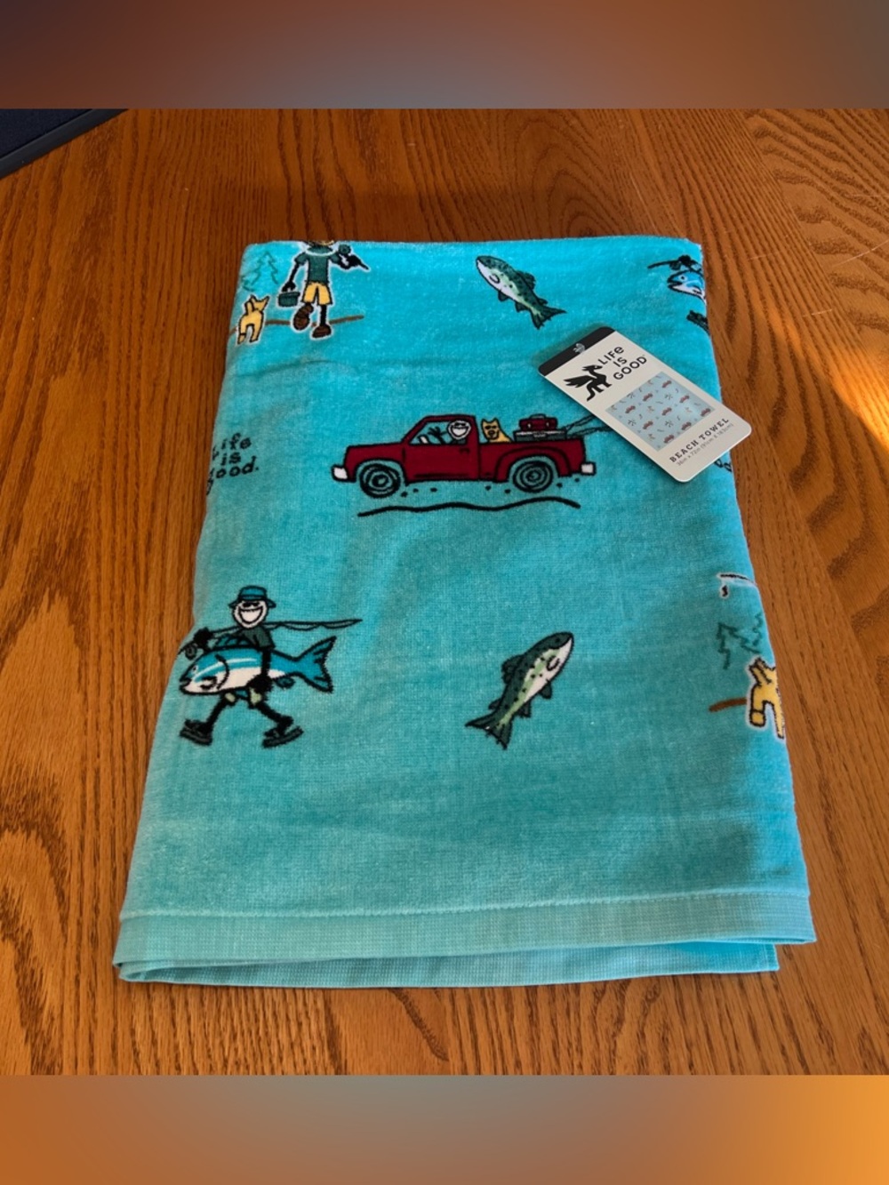Life is Good Fishing with the Red Truck Beach Towel